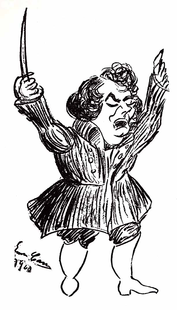 Caruso's caricature of himself as Federico Loewe in Franchetti's Germania