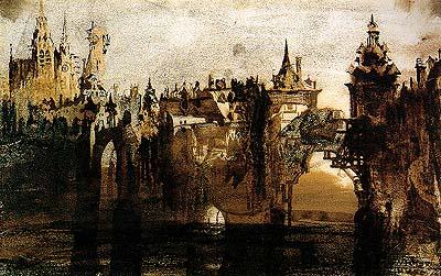 Hugo - Town with tumbledown bridge, 1847